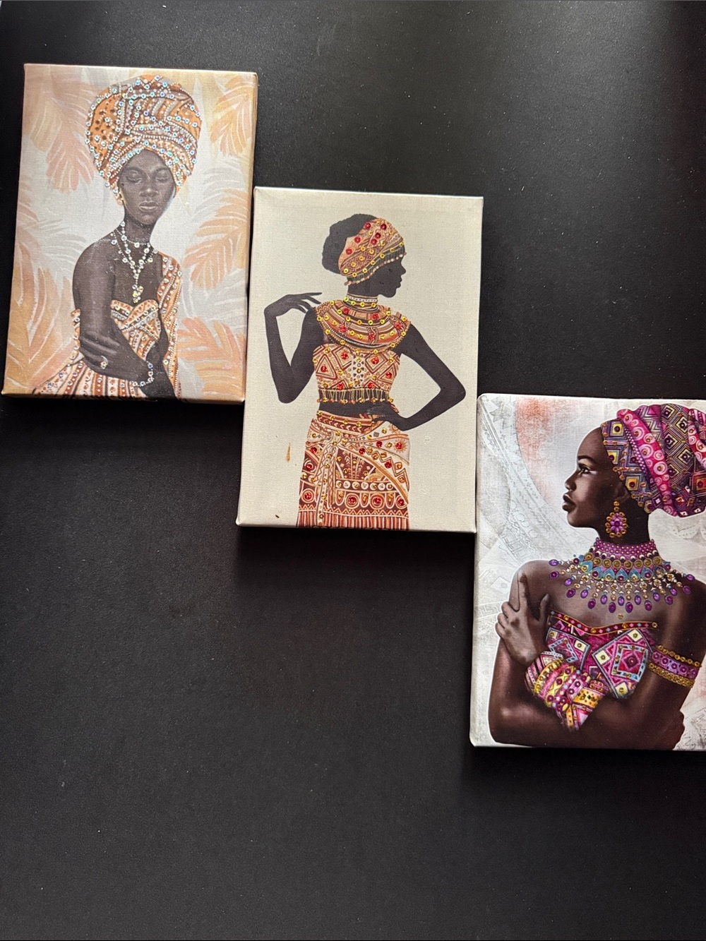 Afro Chic Trio Canvas Wall Art - Peach, Cream & Purple